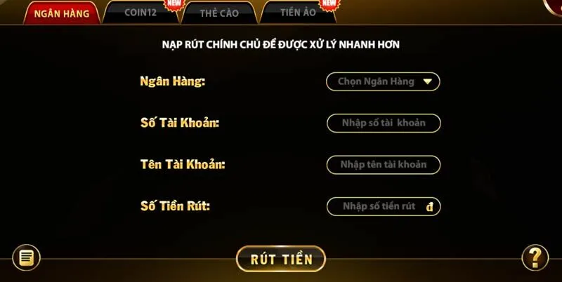 Ảnh biểu mẫu rút tiền Go88 qua ngân hàng