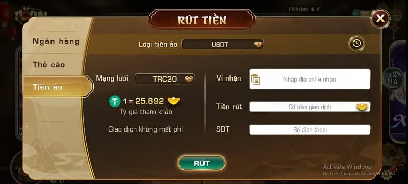 rút tiền iwin qua ngân hàng